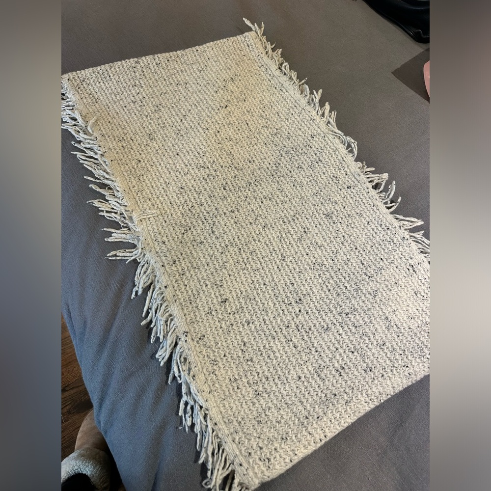 Handwoven Knit Cream Infinity Winter Scarf with Fringe Balaclava